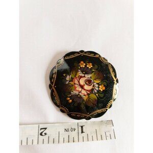 Vintage Russian Floral Brooch Hand-Painted Lacquer Finish